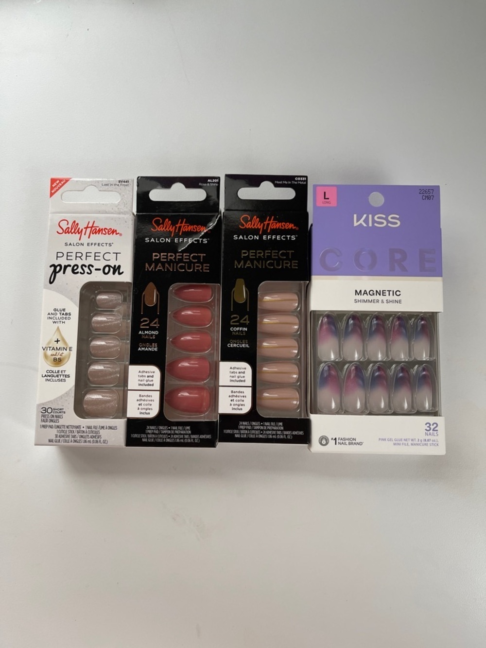 NEW! Sally Hansen Perfect + Kiss Press-On Manicure Glue Adhesive Nails Set of 4